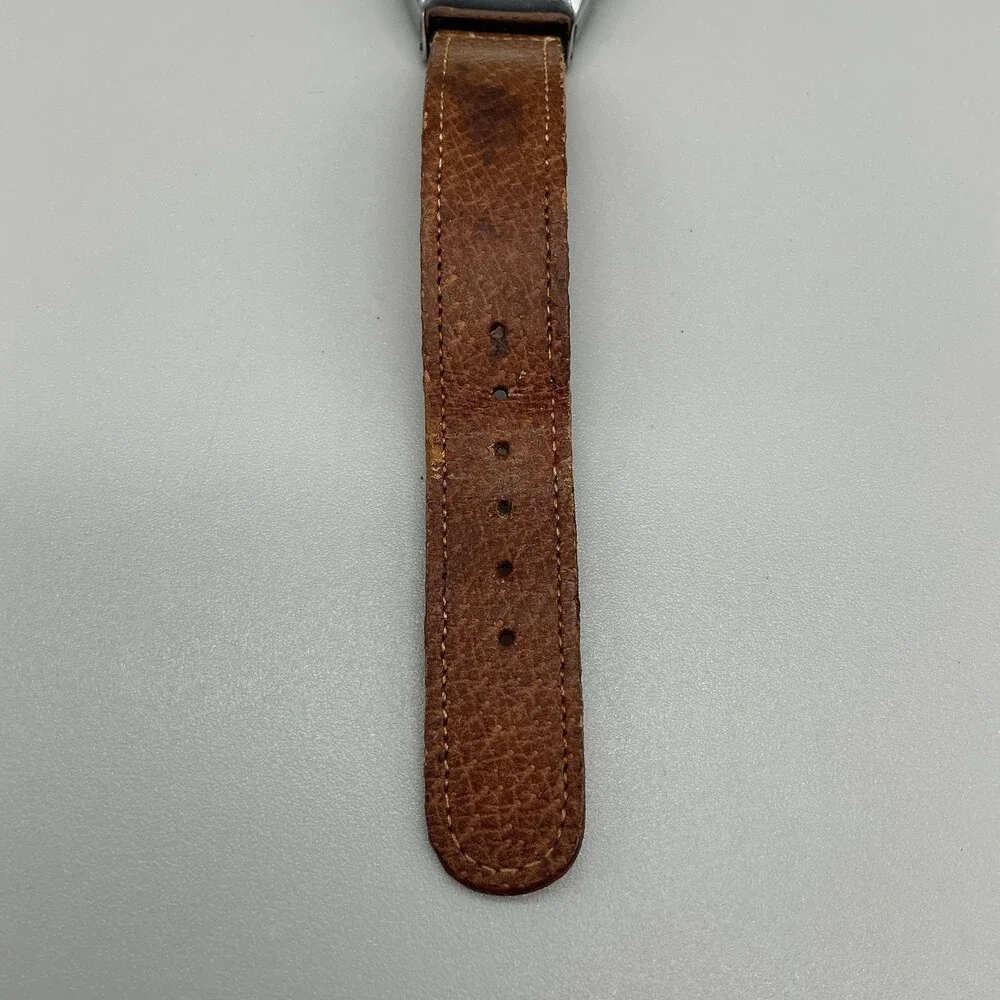 Vintage Time Master Mens Watch 27mm Cream Dial Tonneau Brown Leather Manual USA